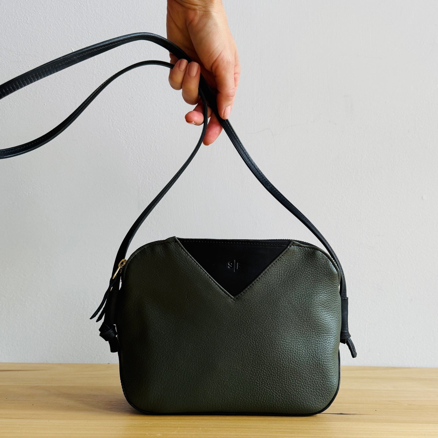 olive leather love bag