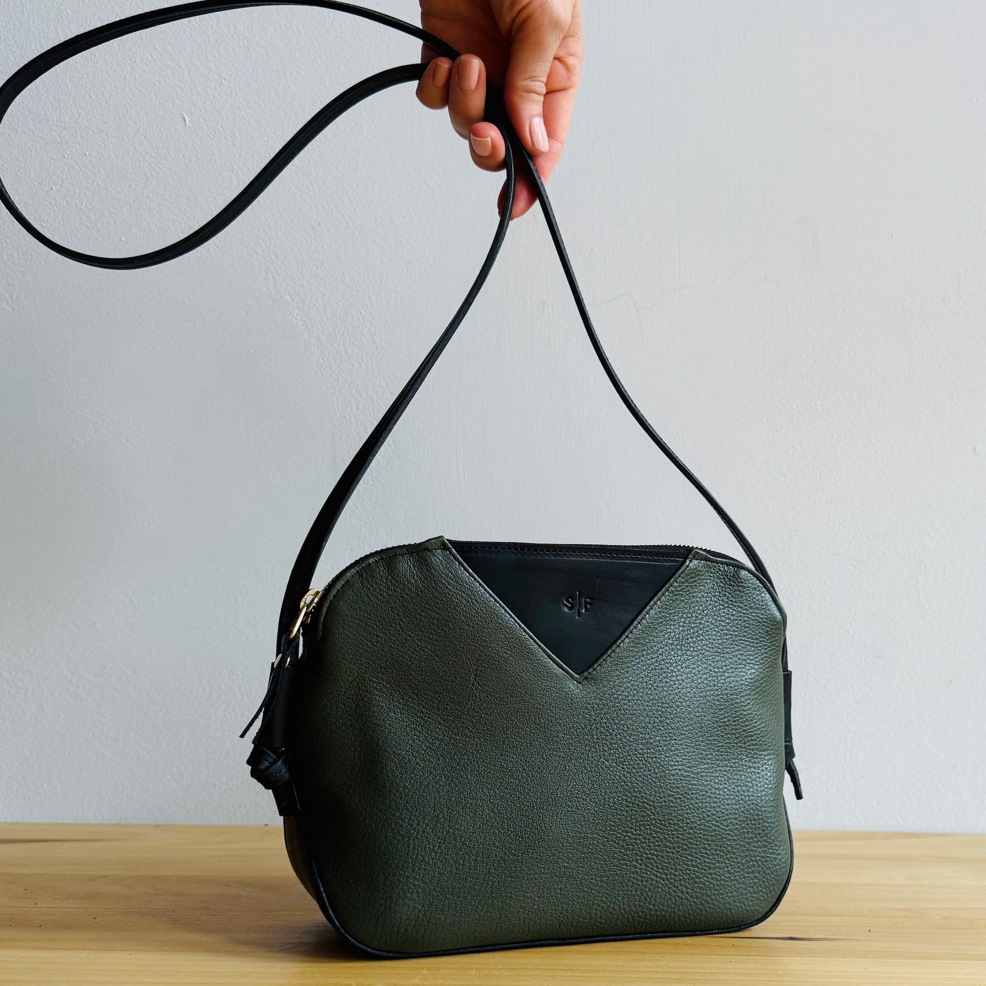 olive leather love bag