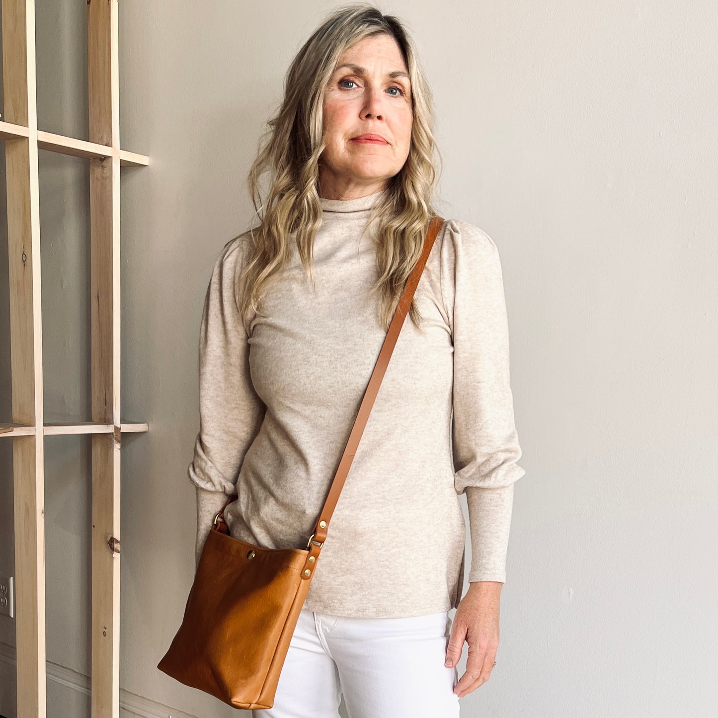 Leather Snap Bag - Camel