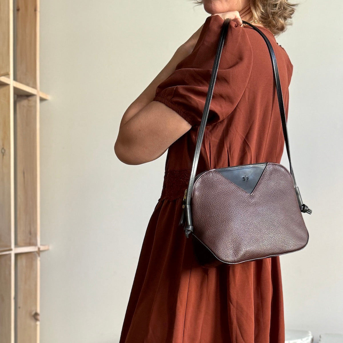 dark chocolate leather love bag model