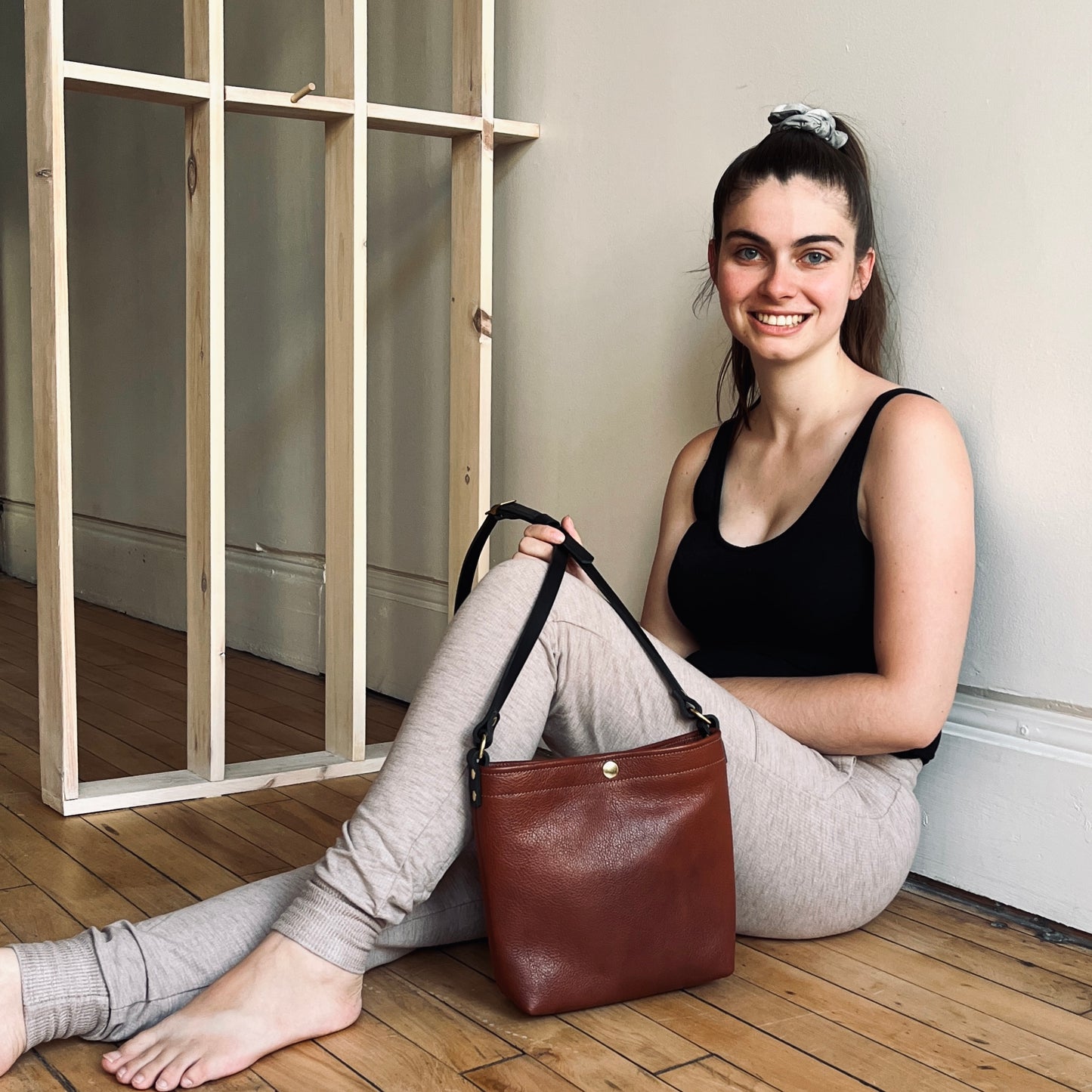 Leather Snap Bag - Cognac