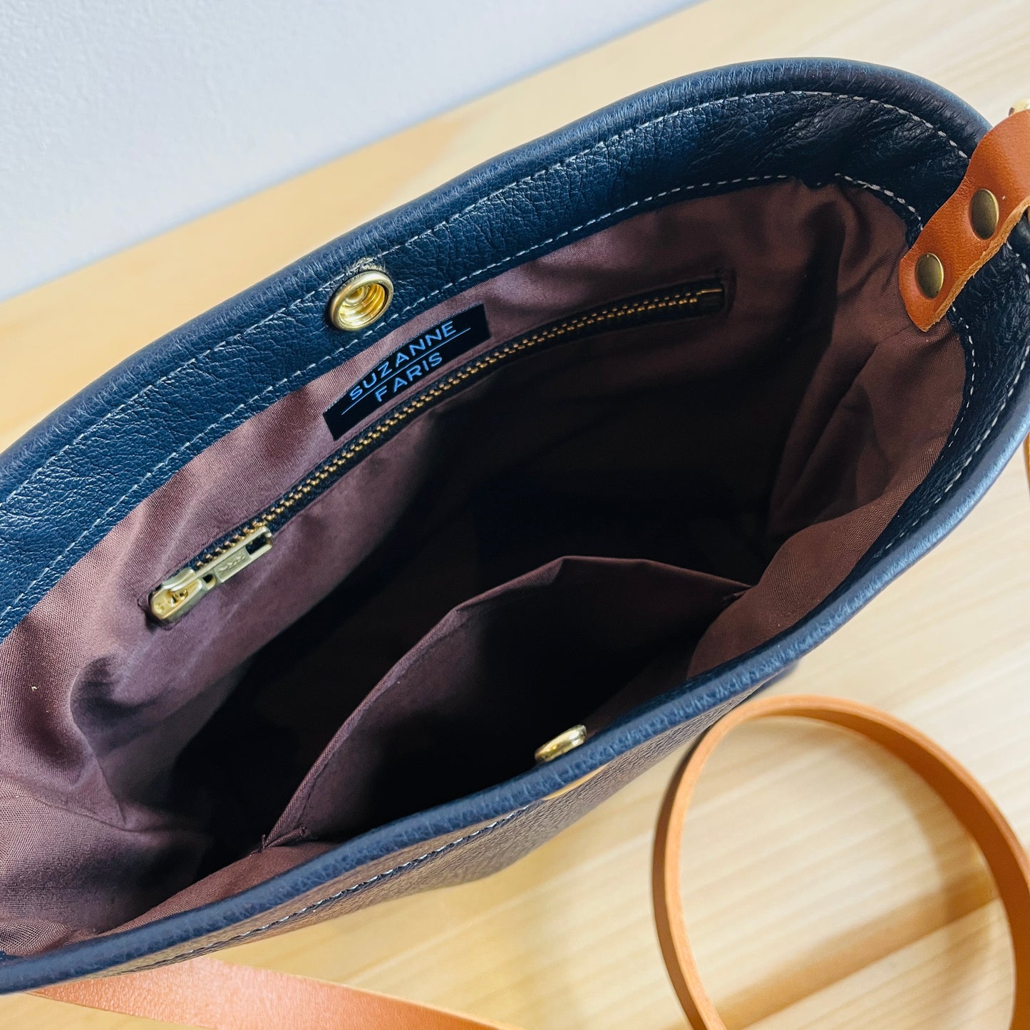 Leather Snap Bag - Navy