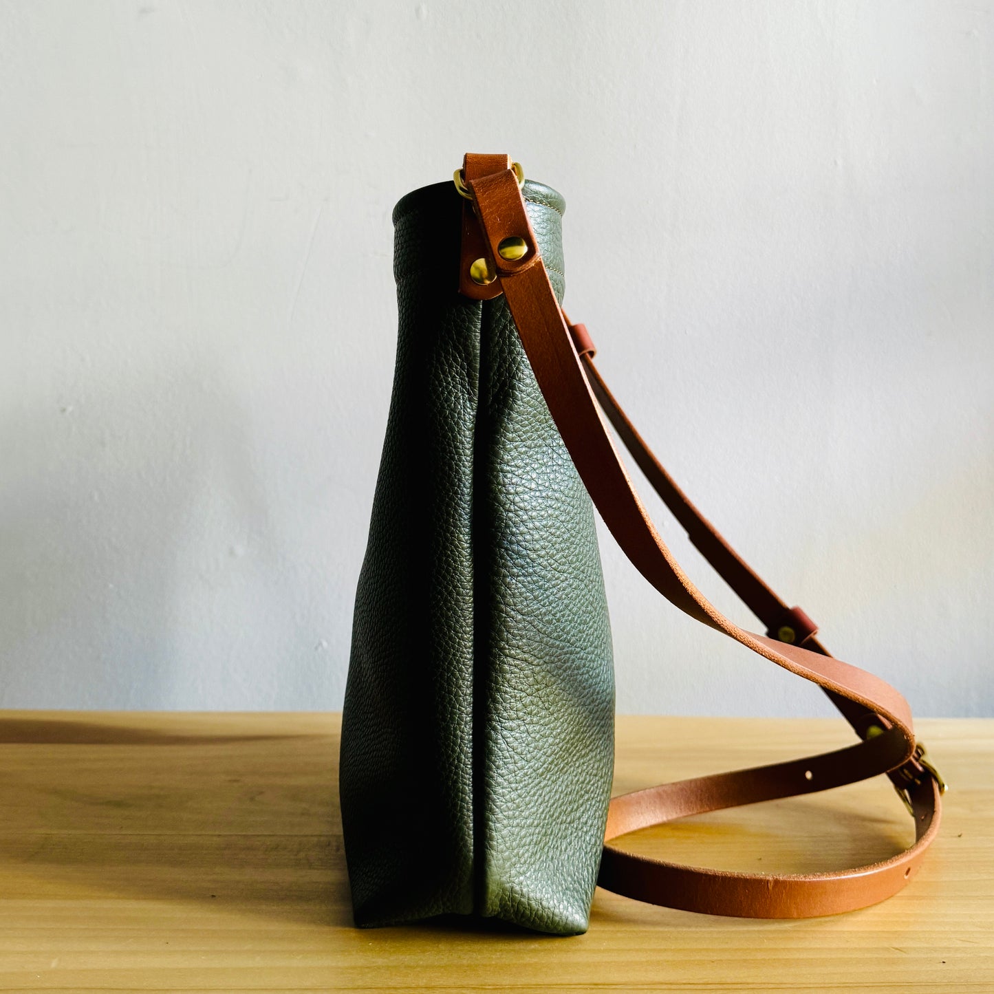 Leather Snap Bag - Dark Olive