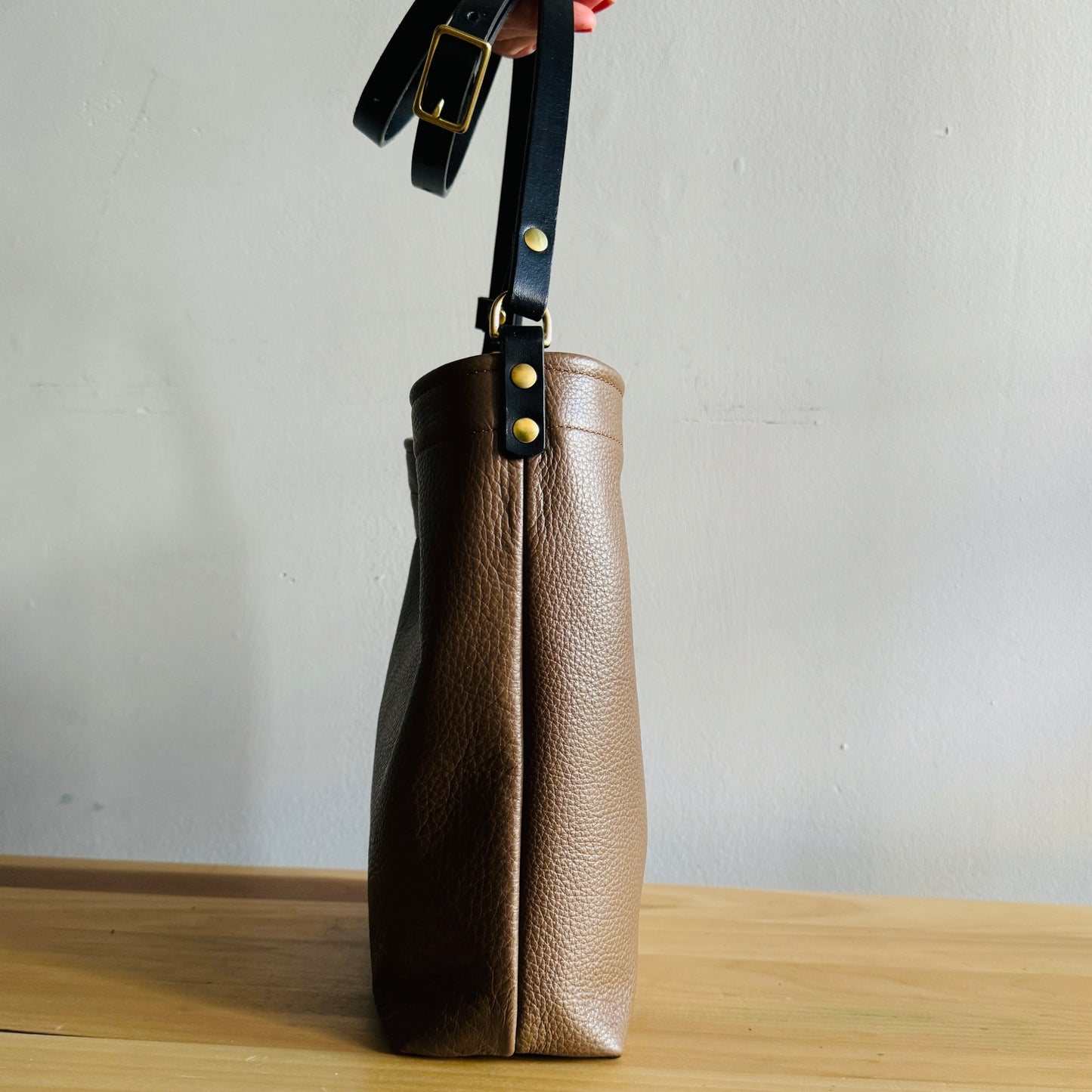 Leather Snap Bag - Stone