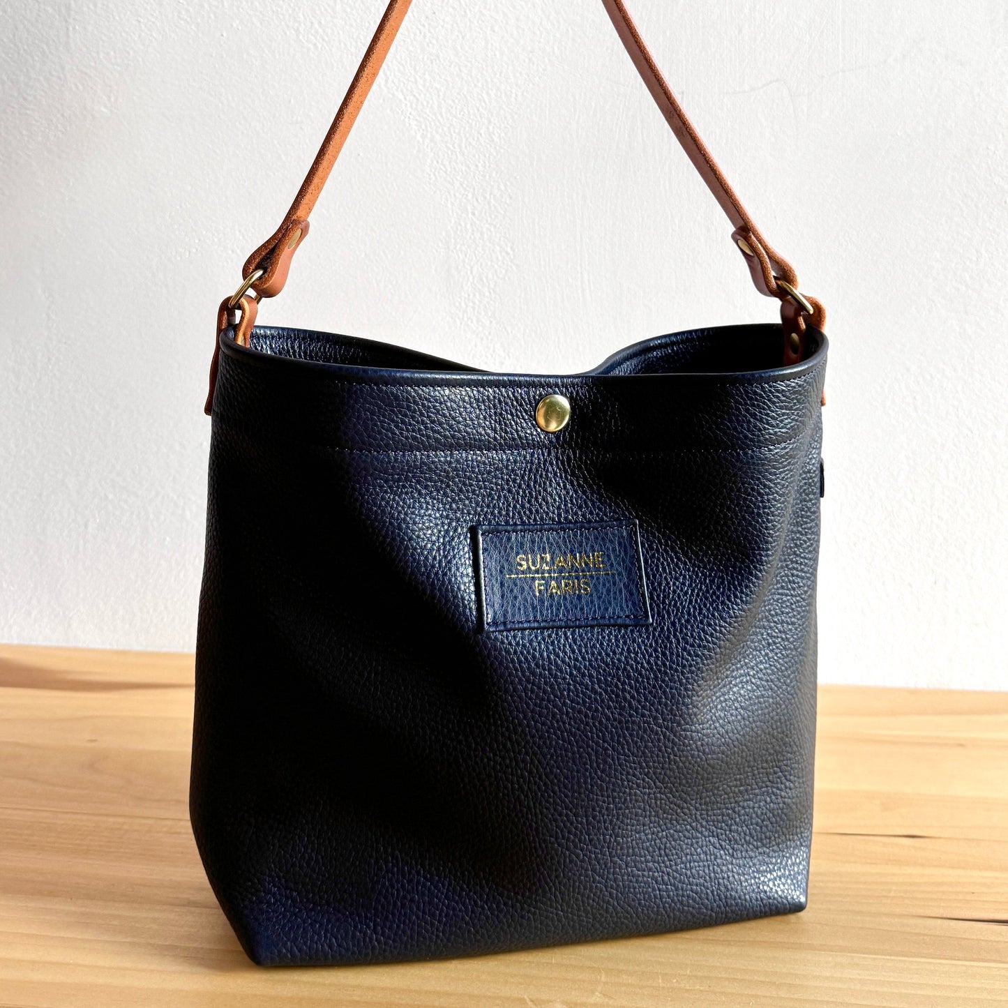 Navy leather snap bag crossbody