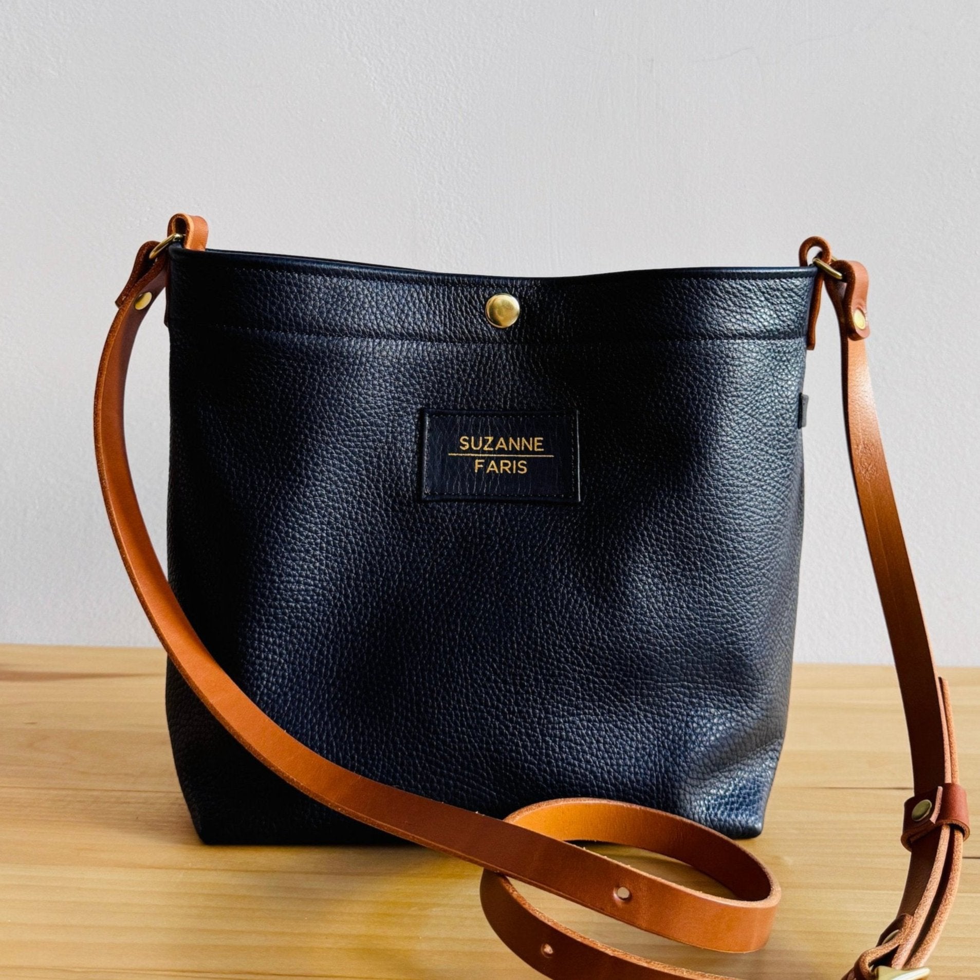 Navy leather snap bag crossbody