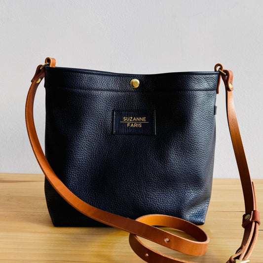 Leather Snap Bag - Navy