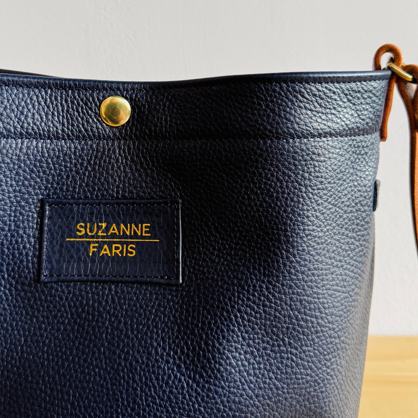 Navy leather snap bag crossbody