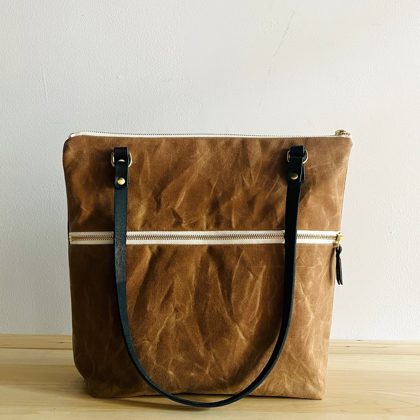 Tan-Waxed canvas shoulder bag