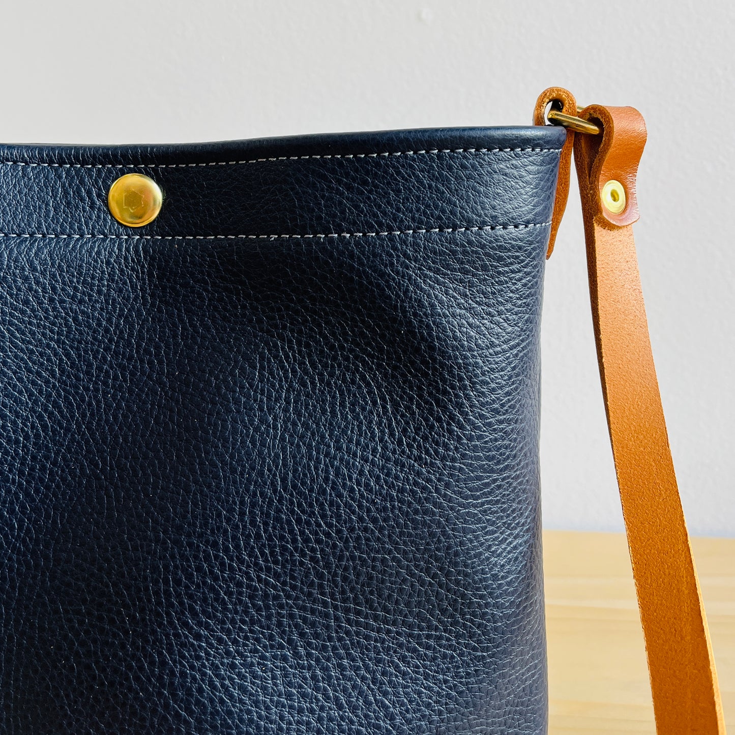 Leather Snap Bag - Navy