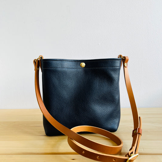 Leather Snap Bag - Navy