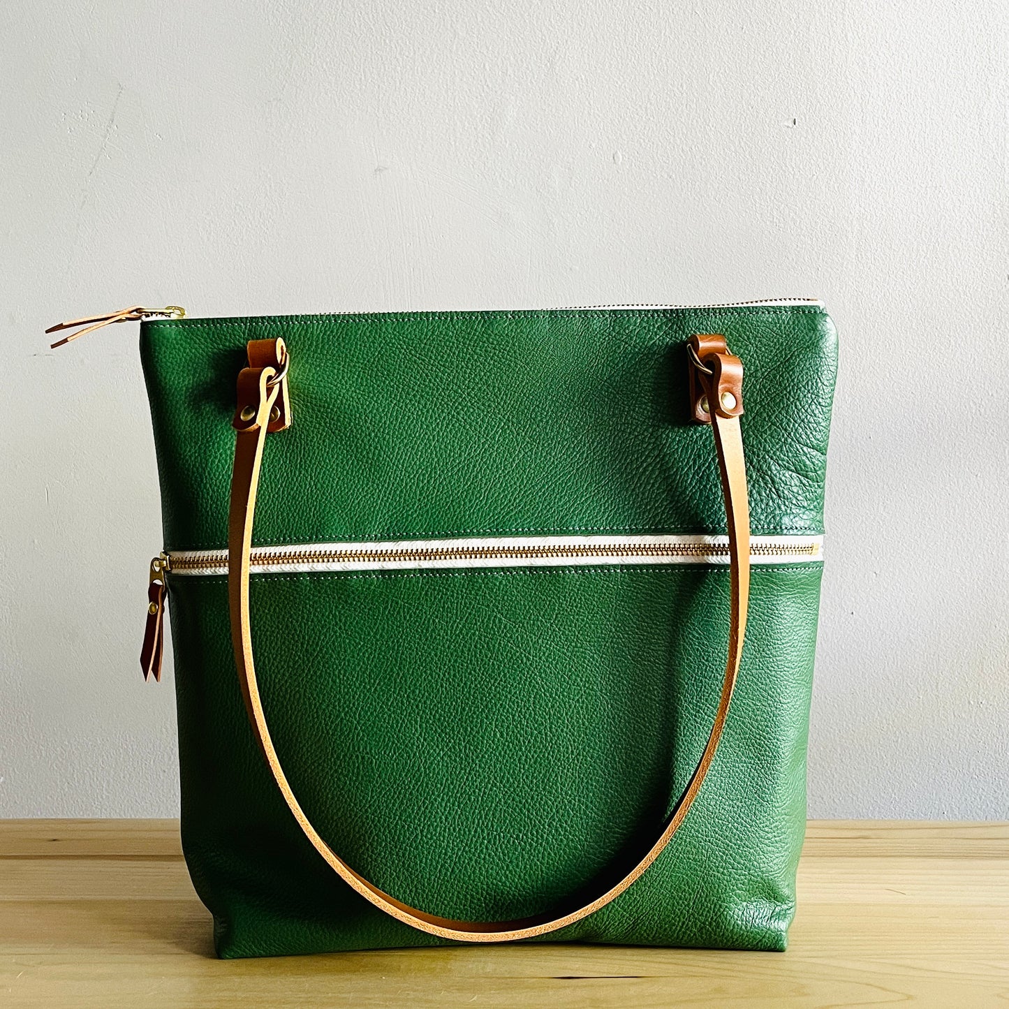 moss green leather shoulder bag by Suzanne Faris