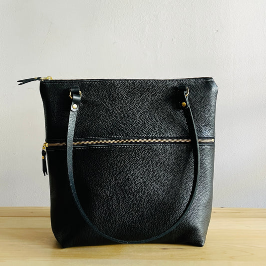 black ebony leather shoulder bag by Suzanne Faris