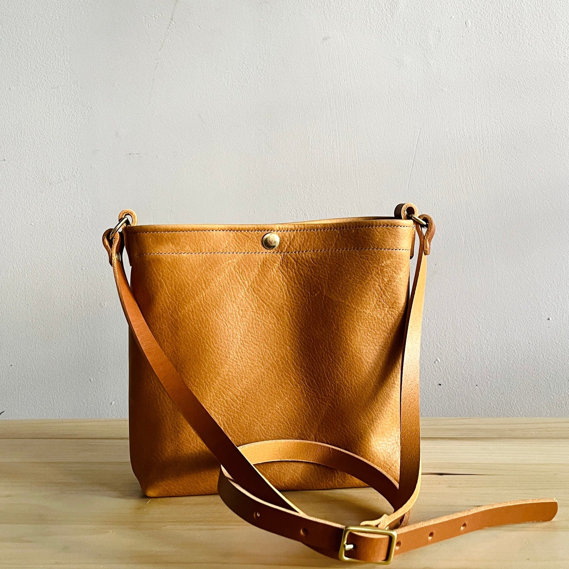 Tan leather snap bag